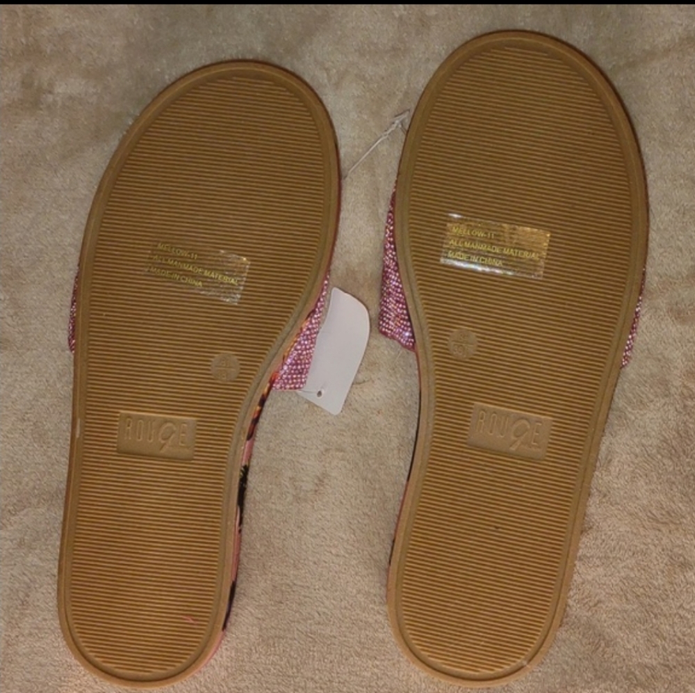 👣ROUGE! Mellow Rhinestone Band Printed Slide Sandals in Pink - Picture 8 of 11